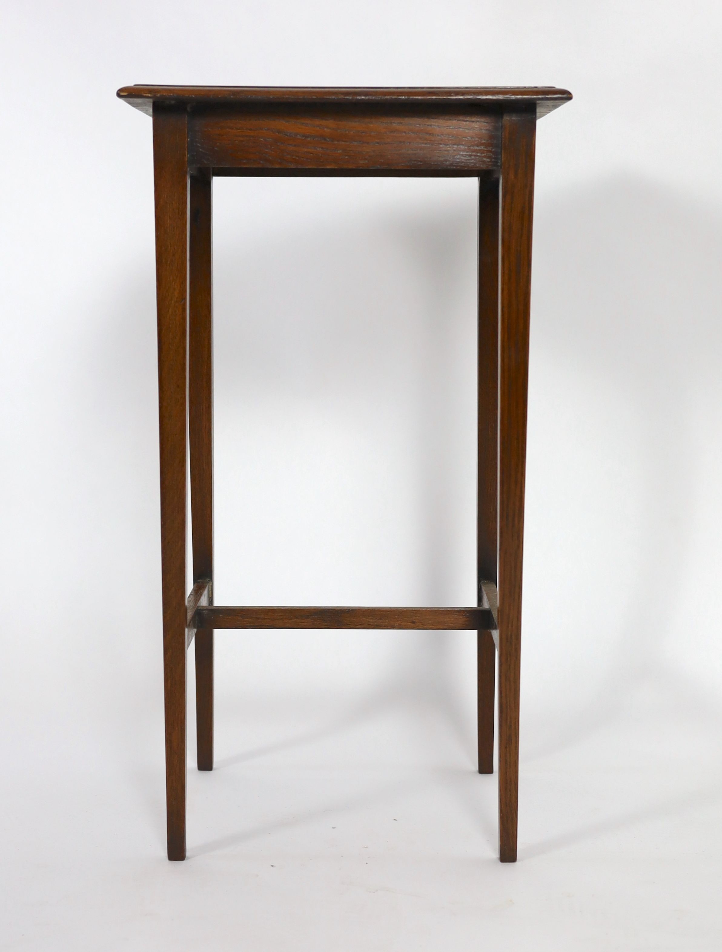 An early 20th century rectangular oak occasional table, width 36cm depth 33cm height 66cm